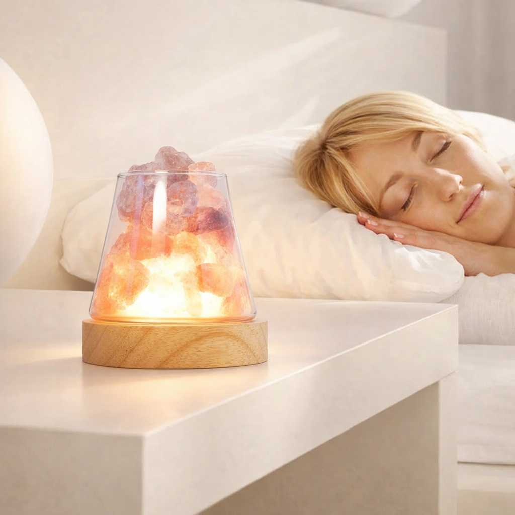 Table Lamp Rock Salt Iron Frame LED USB Plug 18 cm 3