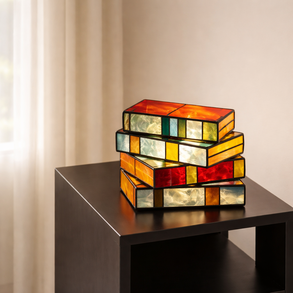 Table Lamp Stained Glass 7 x 5.5 x 3.14 in Books Design Indoor Lighting 1