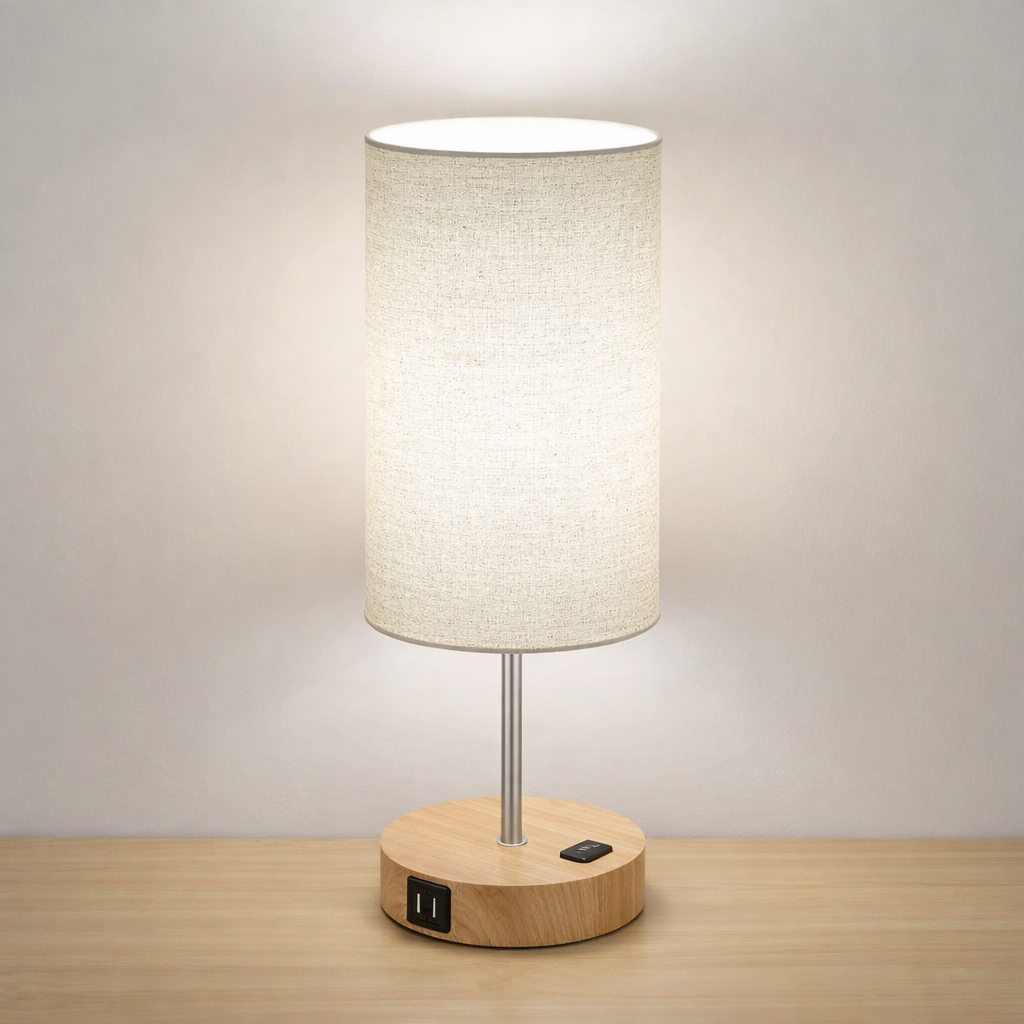 Table Lamp Touch Control USB Ports E27 LED Fabric Shade Metal 3