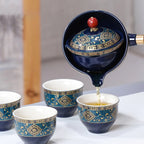 Tea Set 5 Piece Ceramic Bamboo Tray 170 ml Elegant Teapot 1