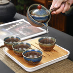 Tea Set 5 Piece Ceramic Bamboo Tray 170 ml Elegant Teapot 2