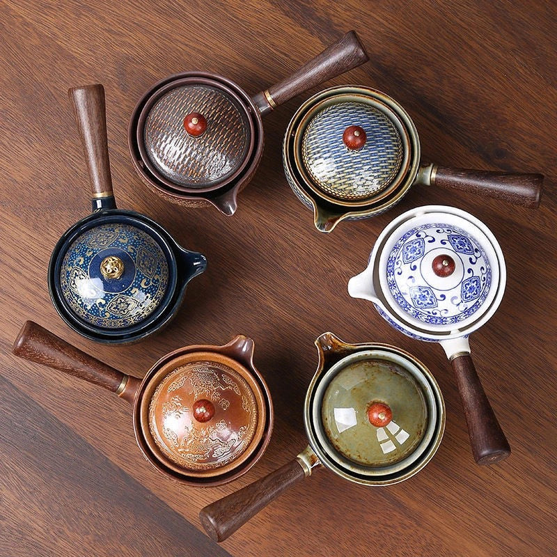 Tea Set 5 Piece Ceramic Bamboo Tray 170 ml Elegant Teapot 4