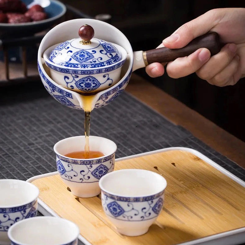 Tea Set 5 Piece Ceramic Bamboo Tray 170 ml Elegant Teapot 5