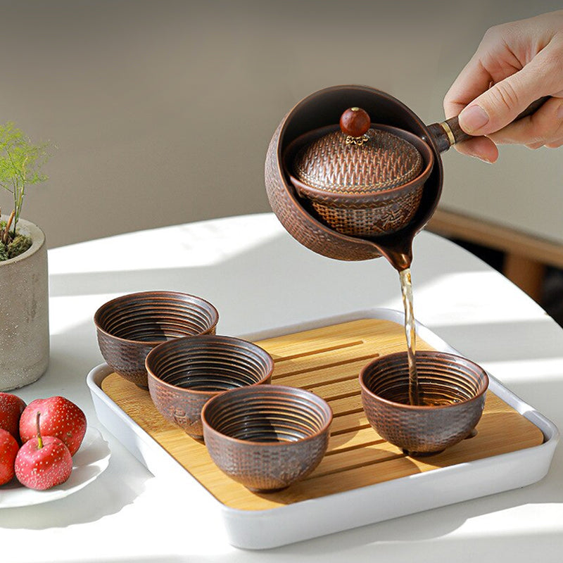 Tea Set 5 Piece Ceramic Bamboo Tray 170 ml Elegant Teapot 6