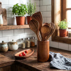 Teak Kitchen Utensil Holder - Durable, Antimicrobial Utensil Organizer 1