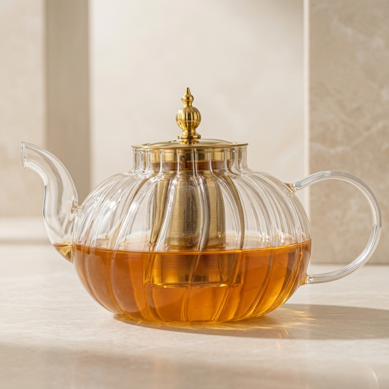 Teapot Glass 1.2L Borosilicate Stainless Steel Infuser