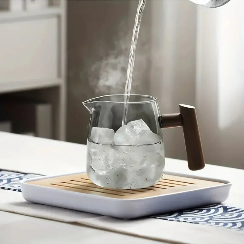 Teapot Glass 530 ml Wooden Handle Transparent Body, Elegant Design 1