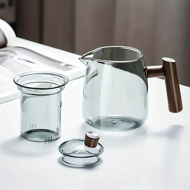 Teapot Glass 530 ml Wooden Handle Transparent Body, Elegant Design 2