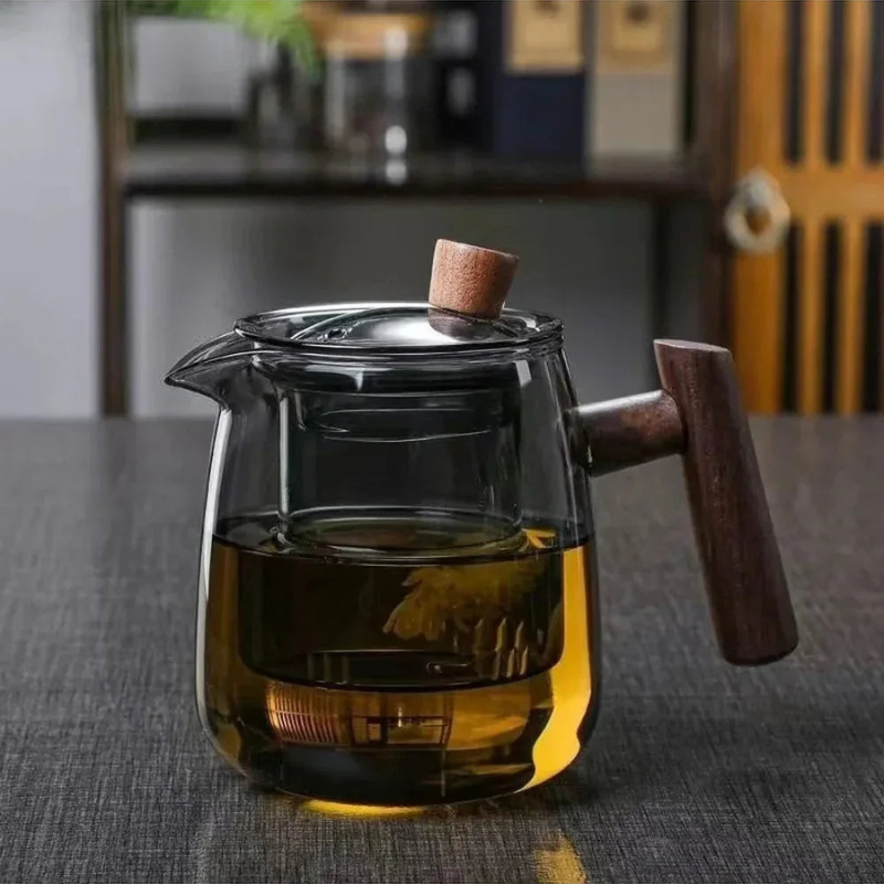 Teapot Glass 530 ml Wooden Handle Transparent Body, Elegant Design 3