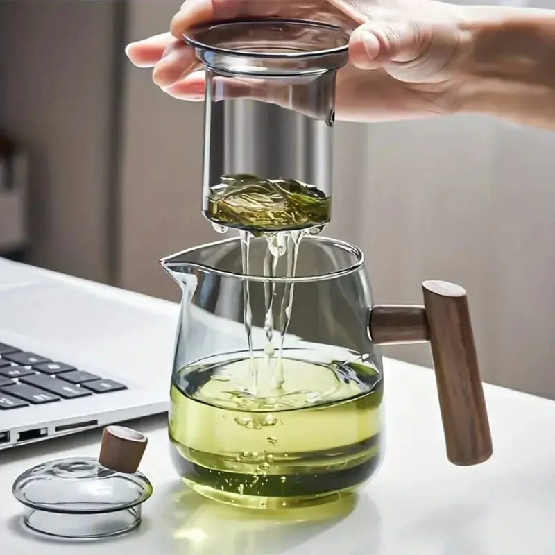 Teapot Glass 530 ml Wooden Handle Transparent Body, Elegant Design 4