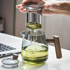Teapot Glass 530 ml Wooden Handle Transparent Body, Elegant Design 4