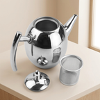 Teapot Stainless Steel 33 oz Built In Infuser Brushed Silver, Effortless Brewing