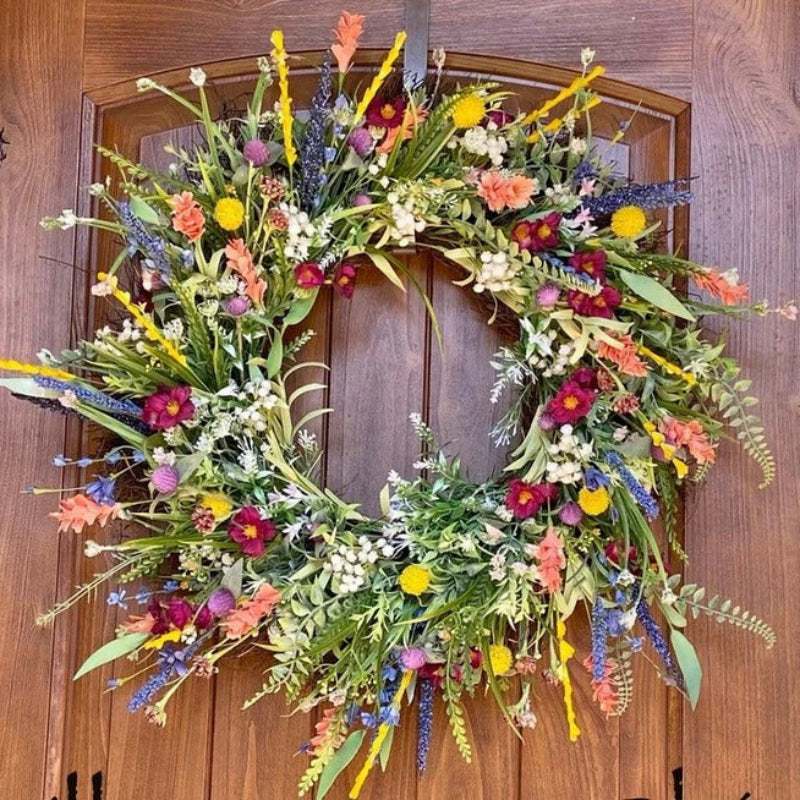 Texas Wildflower Wreath - Handcrafted Silk Flowers & Eucalyptus Decor 0