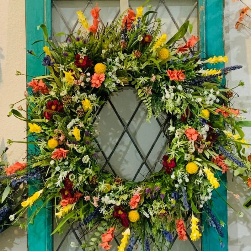 Texas Wildflower Wreath - Handcrafted Silk Flowers & Eucalyptus Decor 1