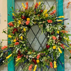Texas Wildflower Wreath - Handcrafted Silk Flowers & Eucalyptus Decor 1