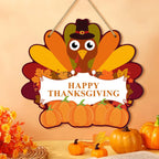 Thanksgiving Door Sign - Cheerful Turkey with Autumn Decor 1