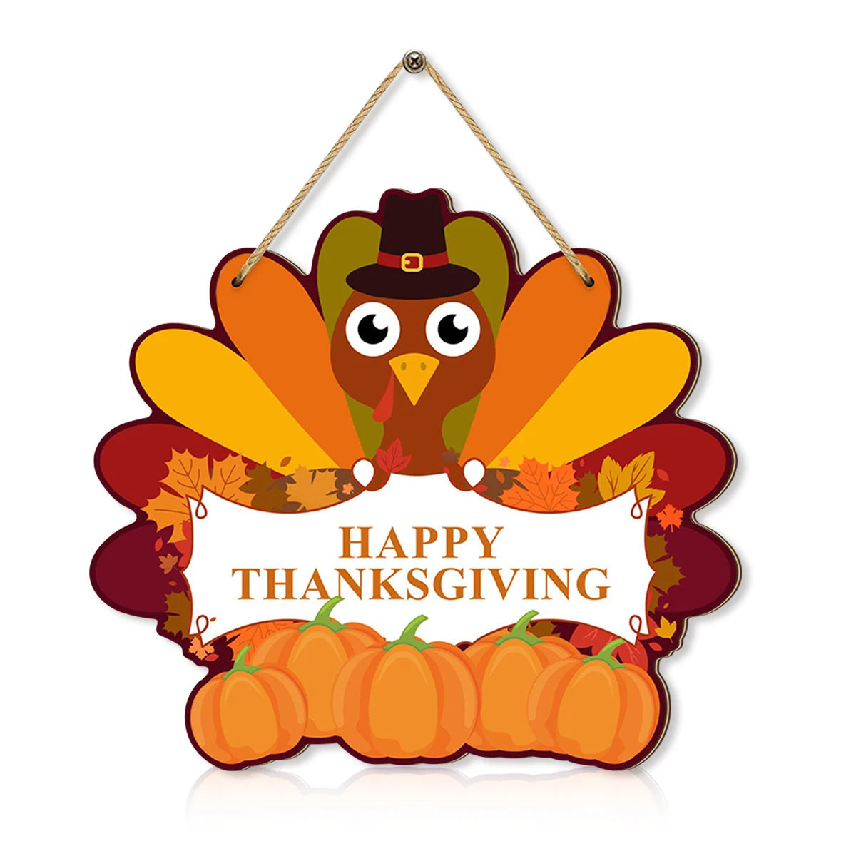 Thanksgiving Door Sign - Cheerful Turkey with Autumn Decor 5