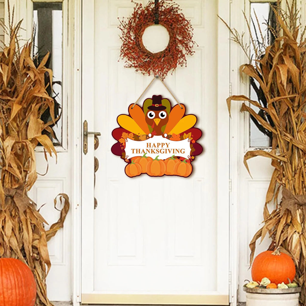 Thanksgiving Door Sign - Cheerful Turkey with Autumn Decor 6