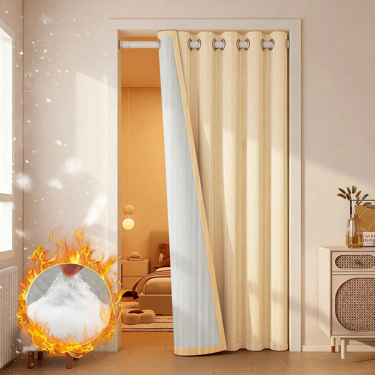 Thermal Door Curtain with Blackout Function and Draft Reduction – Opaque Polyester Grommet Curtain for Sliding Glass and Patio Doors 1