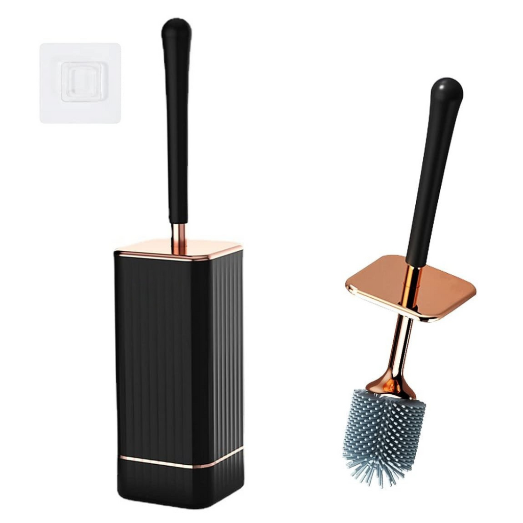 Toilet Brush Set Silicone Flexible Bristles 41 cm Wall Mount or Floor Stand 1