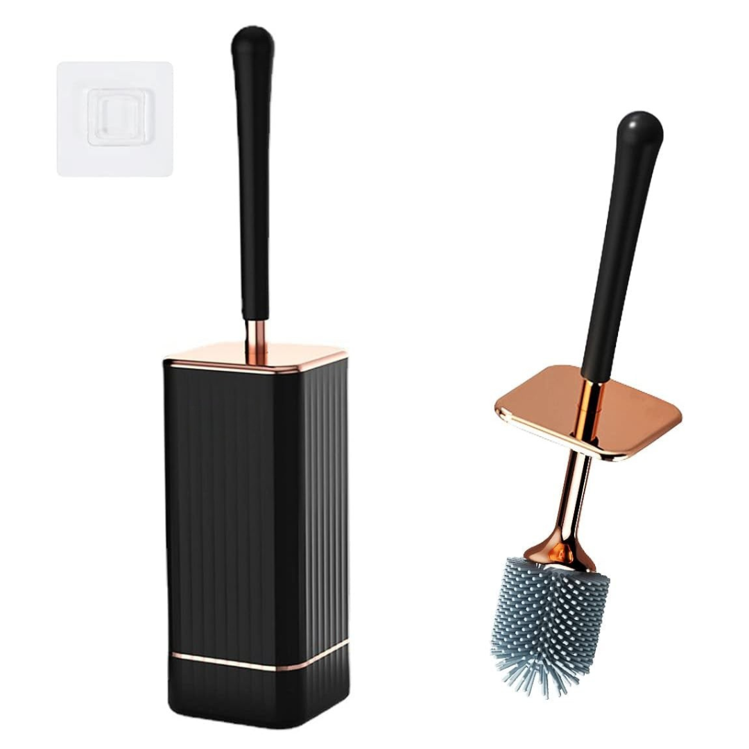 Toilet Brush Set Silicone Flexible Bristles 41 cm Wall Mount or Floor Stand 1