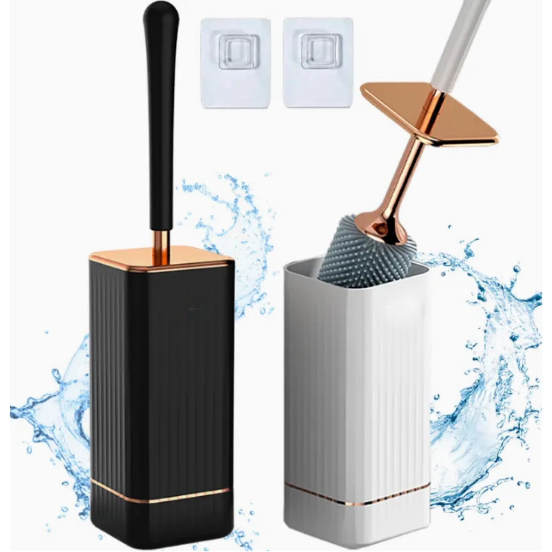Toilet Brush Set Silicone Flexible Bristles 41 cm Wall Mount or Floor Stand 2