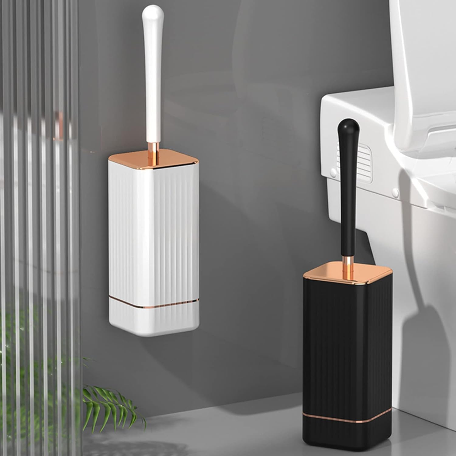 Toilet Brush Set Silicone Flexible Bristles 41 cm Wall Mount or Floor Stand 4