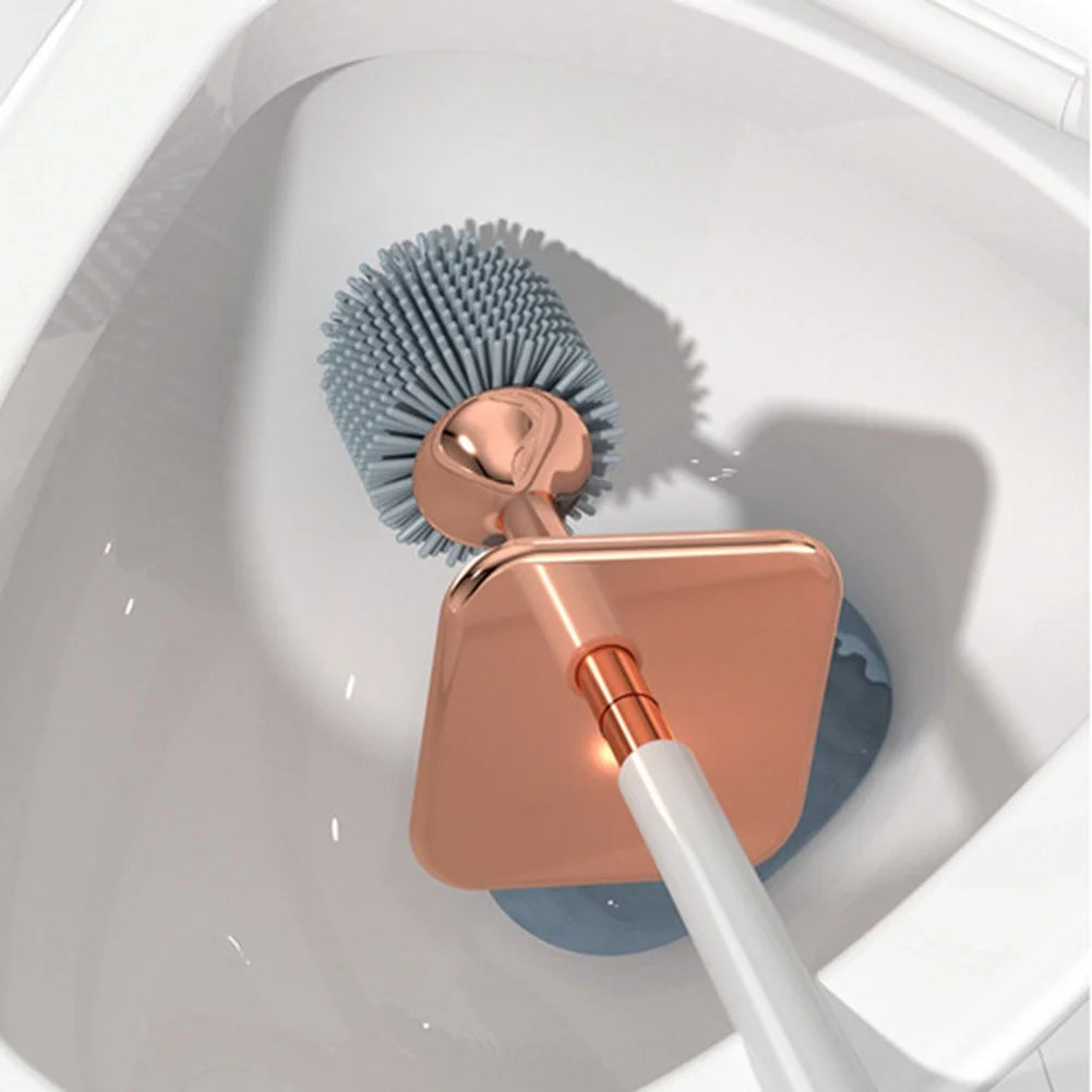 Toilet Brush Set Silicone Flexible Bristles 41 cm Wall Mount or Floor Stand 5