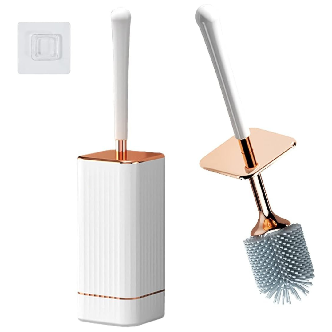 Toilet Brush Set Silicone Flexible Bristles 41 cm Wall Mount or Floor Stand 6