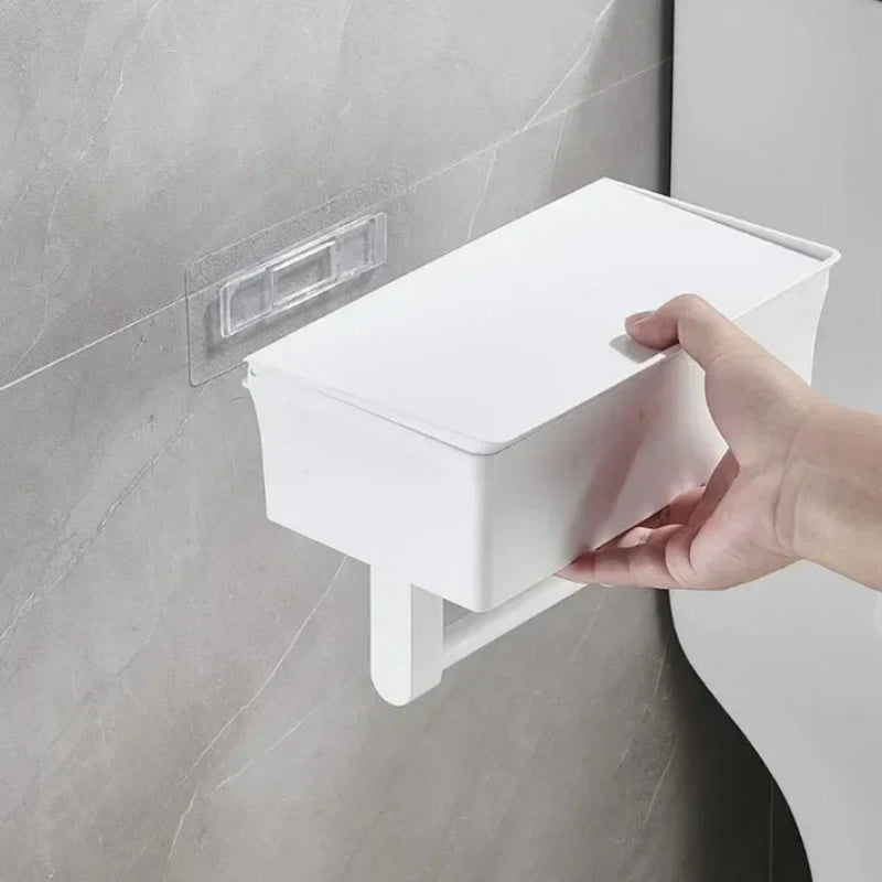 Toilet Paper Holder - Black 2-in-1 Dispenser with Shelf & Storage Box 1