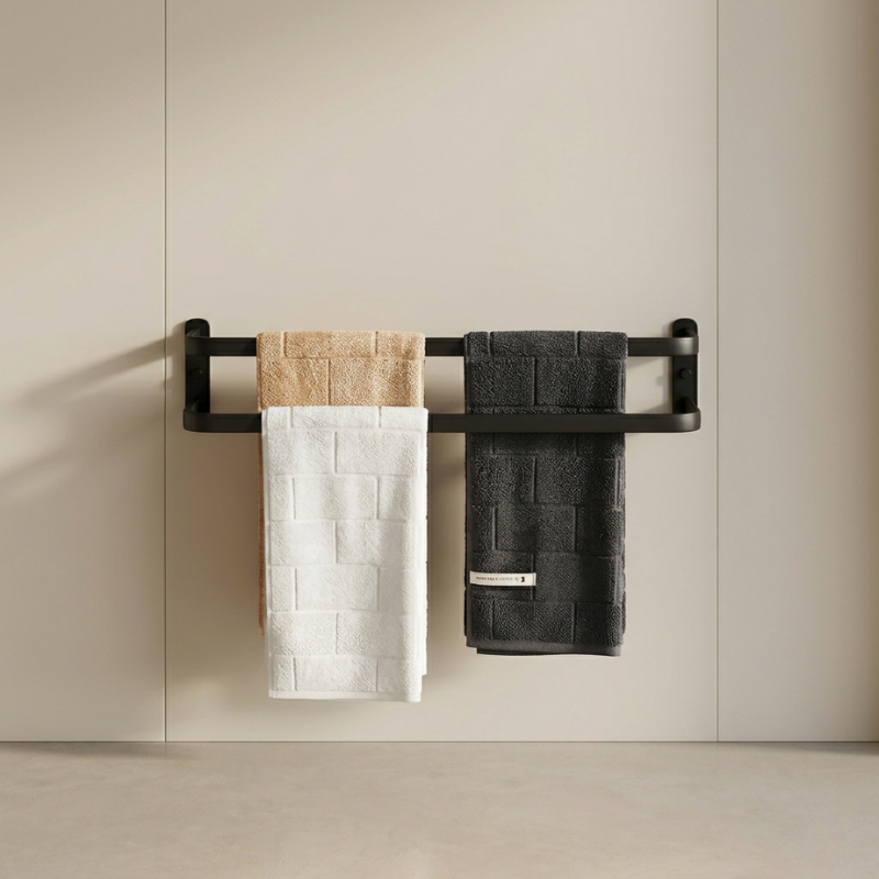 Towel Rack Wall Mounted 3 Tier Aluminum Black, Space-Saving