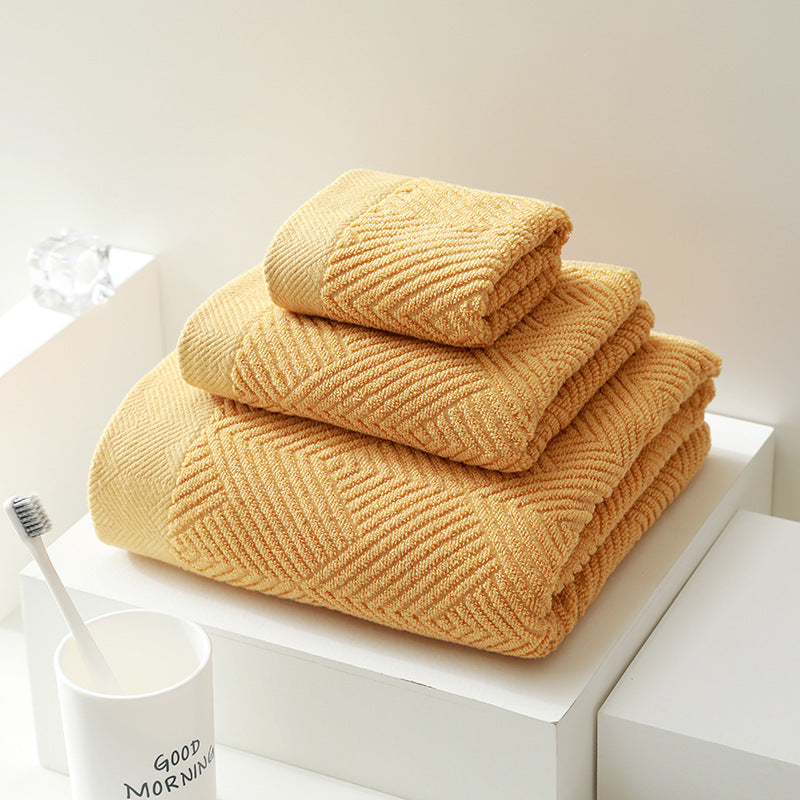 Towel Set Cotton 3 Piece Jacquard Weave Bath Hand Washcloth 1