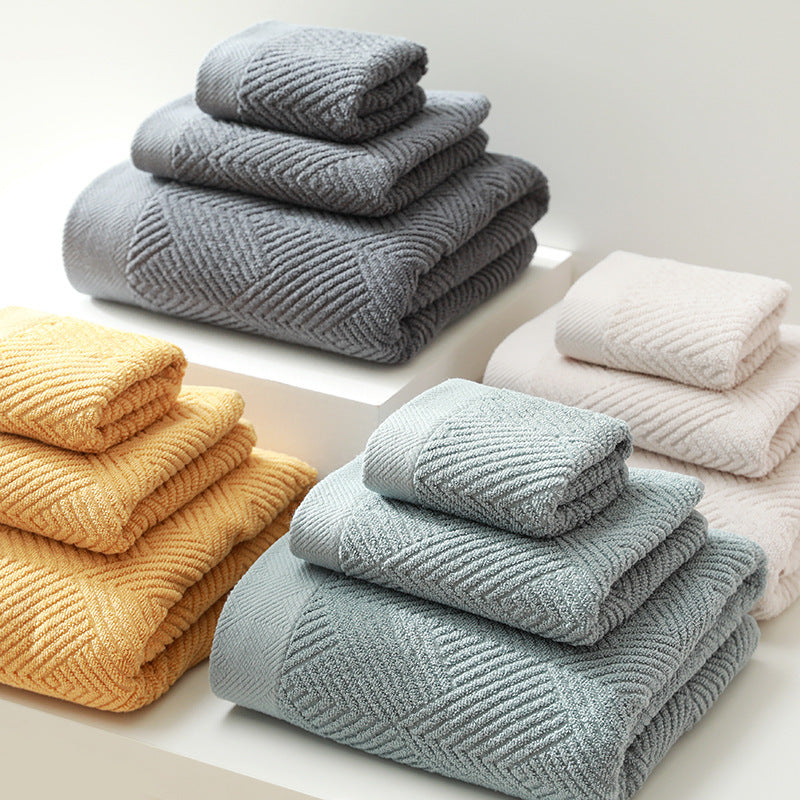 Towel Set Cotton 3 Piece Jacquard Weave Bath Hand Washcloth 2