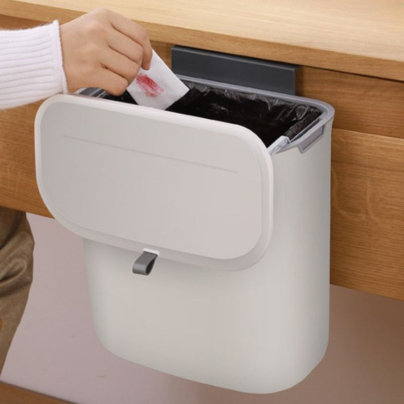 Trash Can 25 x 15 x 30 cm Plastic Lid Mountable White, Space-Saving 1