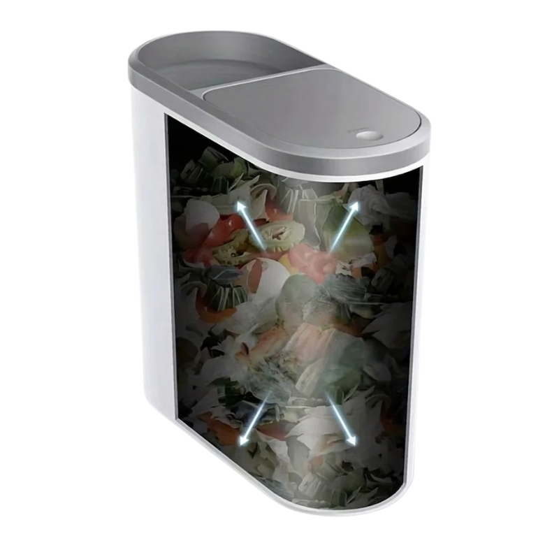 Smart trash can with food waste disposal system on a white background