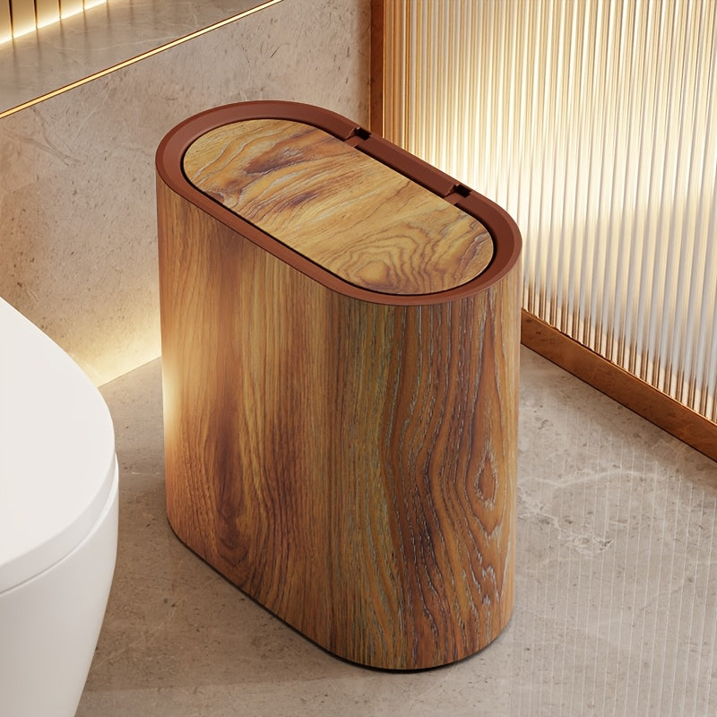 Trash Can Plastic Oval 29 x 29 x 14.5 cm Marble Pattern Lid, Space-Saving Design 1