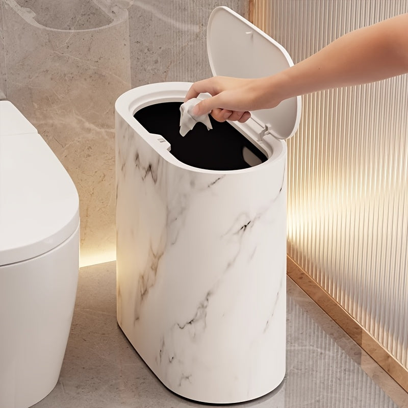 Trash Can Plastic Oval 29 x 29 x 14.5 cm Marble Pattern Lid, Space-Saving Design 8