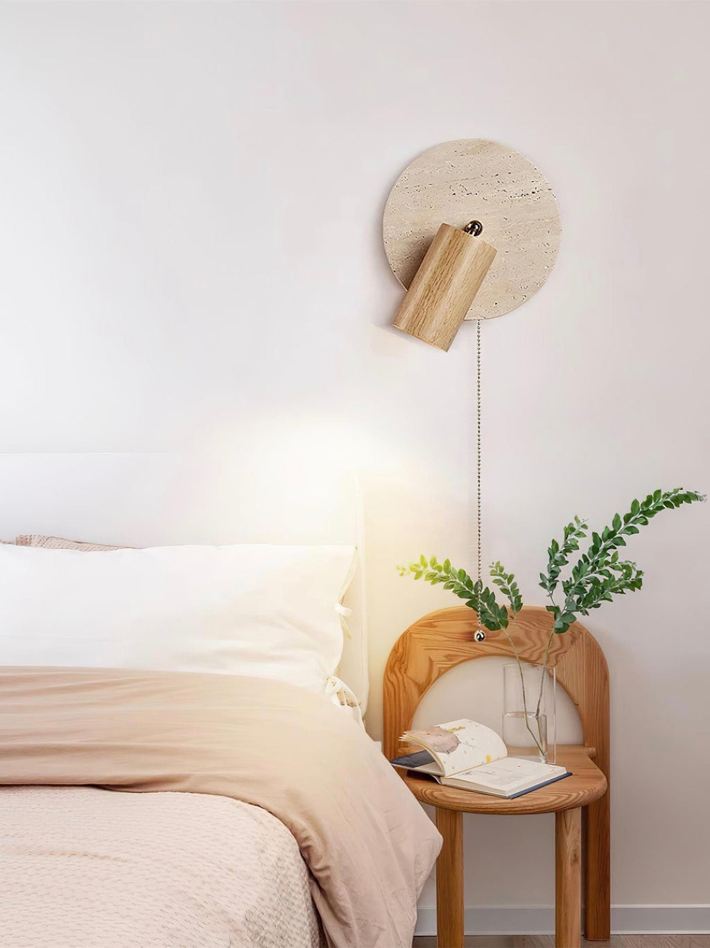 Travertine Cylinder Wall Sconce - Modern Wall Lighting with Pull-Chain Switch 2