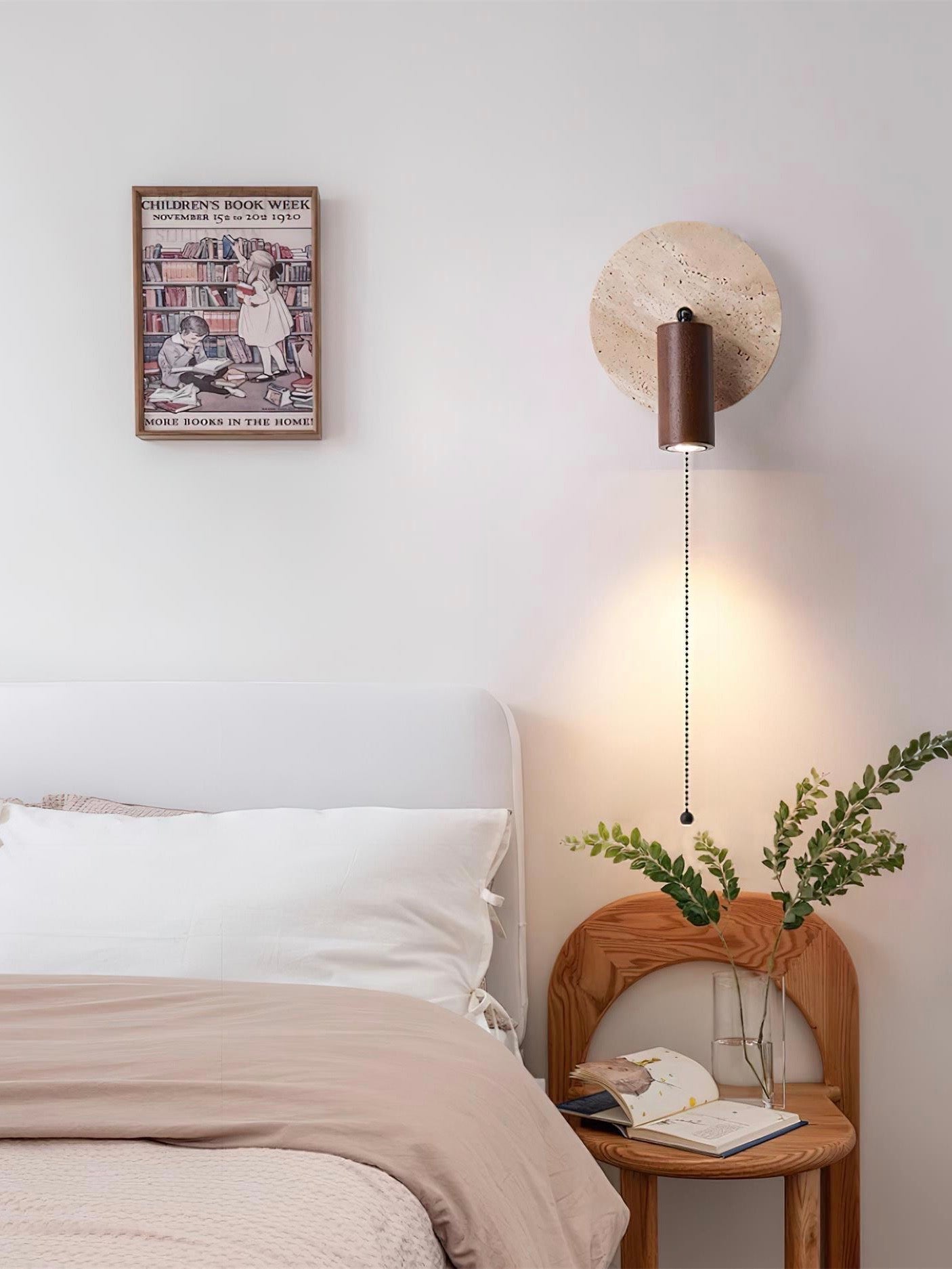 Travertine Cylinder Wall Sconce - Modern Wall Lighting with Pull-Chain Switch 8