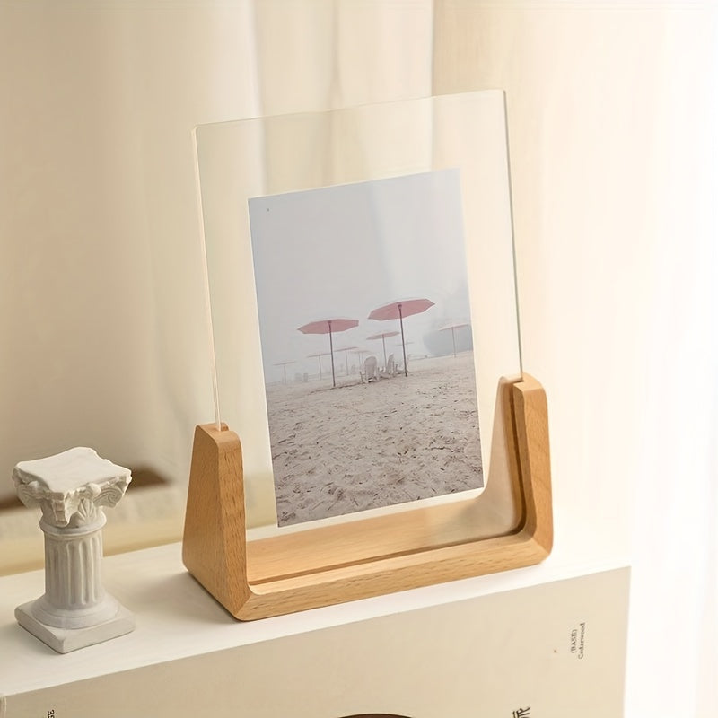 U Shaped Acrylic Photo Frame Wood Base Tabletop Display 2