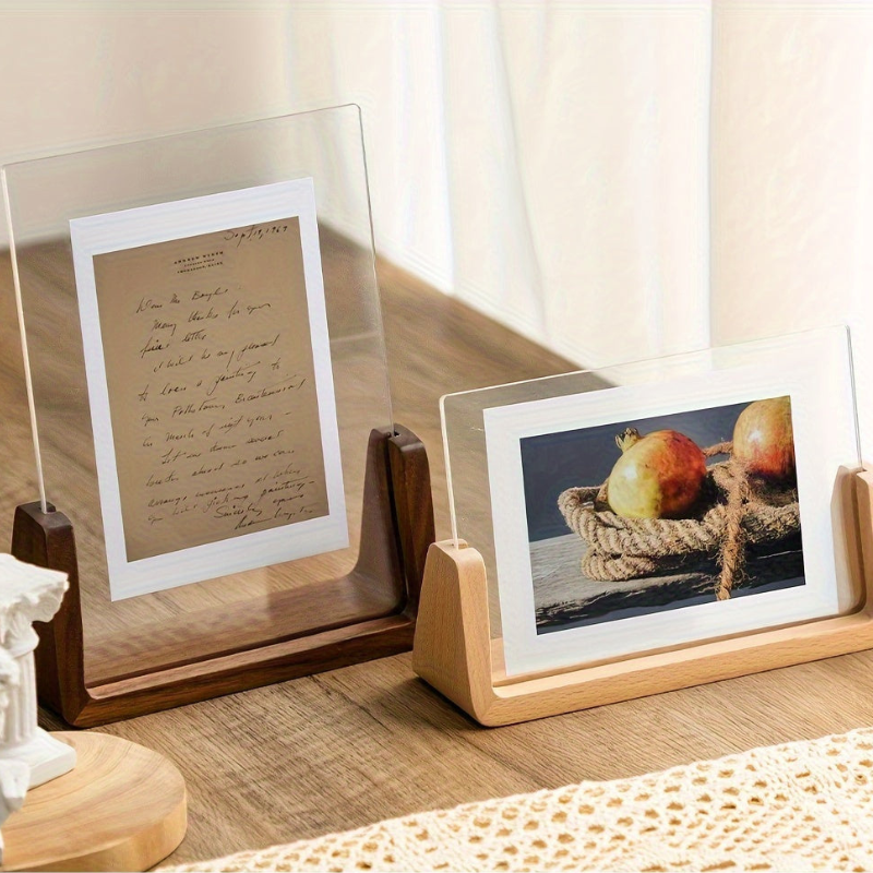 U Shaped Acrylic Photo Frame Wood Base Tabletop Display 6