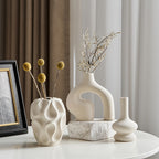 Vase Set Ceramic Geometric Shapes Matte White 3 Piece Decorative Vases 2