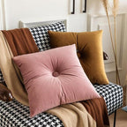 Velvet Cushion Pillow - Soft Velvet with Button Center in Pastel Tones 1