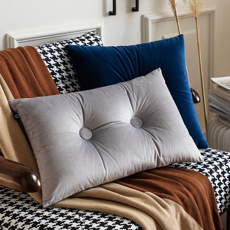 Velvet Cushion Pillow - Soft Velvet with Button Center in Pastel Tones 2