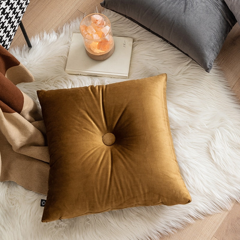 Velvet Cushion Pillow - Soft Velvet with Button Center in Pastel Tones 4