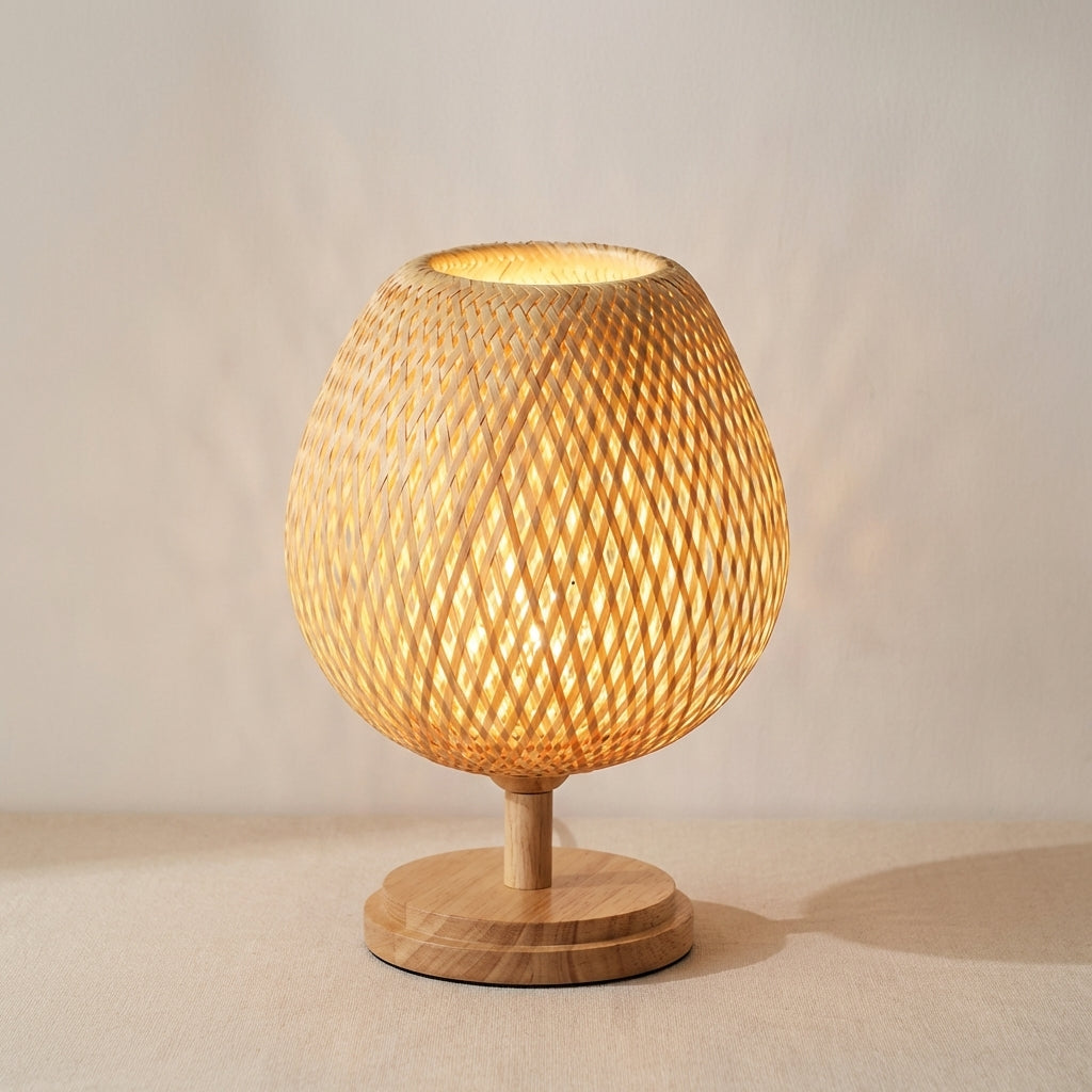 Vintage Bamboo Table Lamp – Rustic Nightstand or Desk Lamp for Living Room Decor