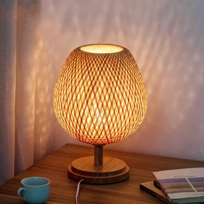 Vintage Bamboo Table Lamp – Rustic Nightstand or Desk Lamp for Living Room Decor 0