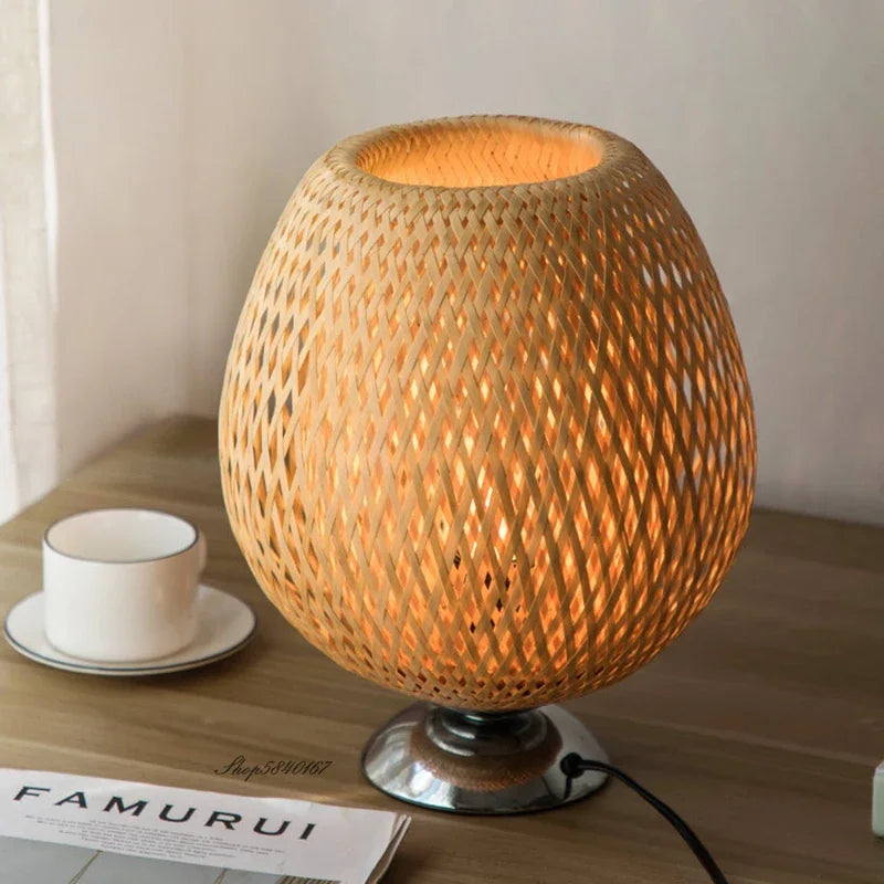 Vintage Bamboo Table Lamp – Rustic Nightstand or Desk Lamp for Living Room Decor 1