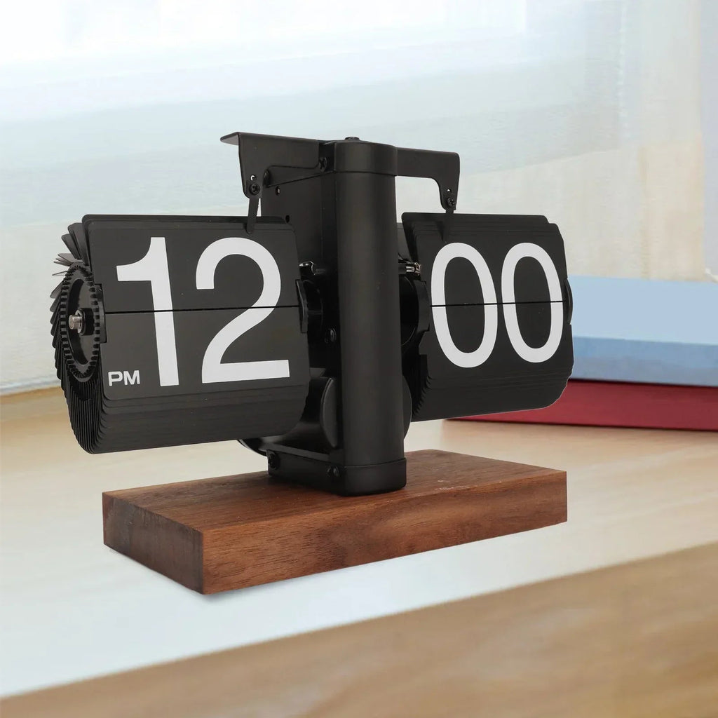 Vintage Flip Down Clock - Elegant Walnut Wood with Mechanical Precision 1