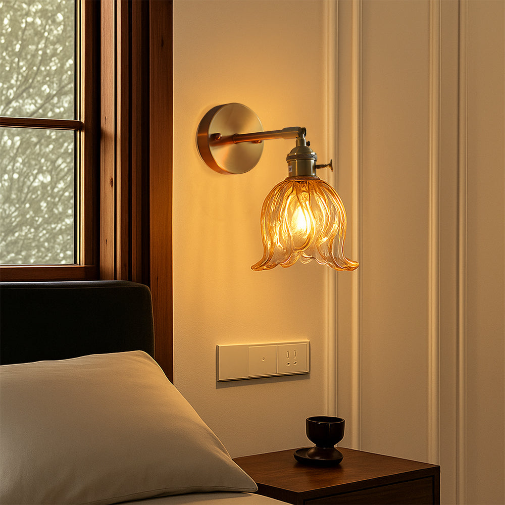 Vintage Floral Glass Wall Sconce Light – Elegant Design for Hallway and Bedroom, Warm Ambient Glow, E27 Base, 3000K 0